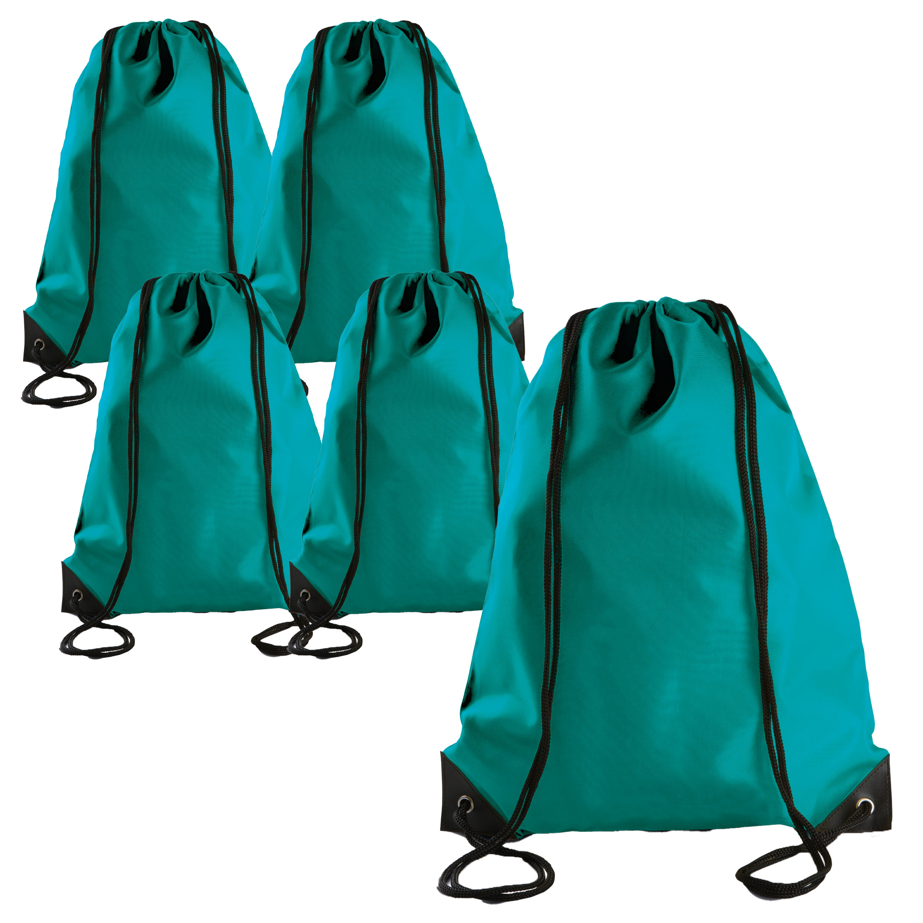 Merkloos Sport gymtas/draagtas met rijgkoord - 5x - smaragd groen - x cm - polyester - verstevigde hoek -