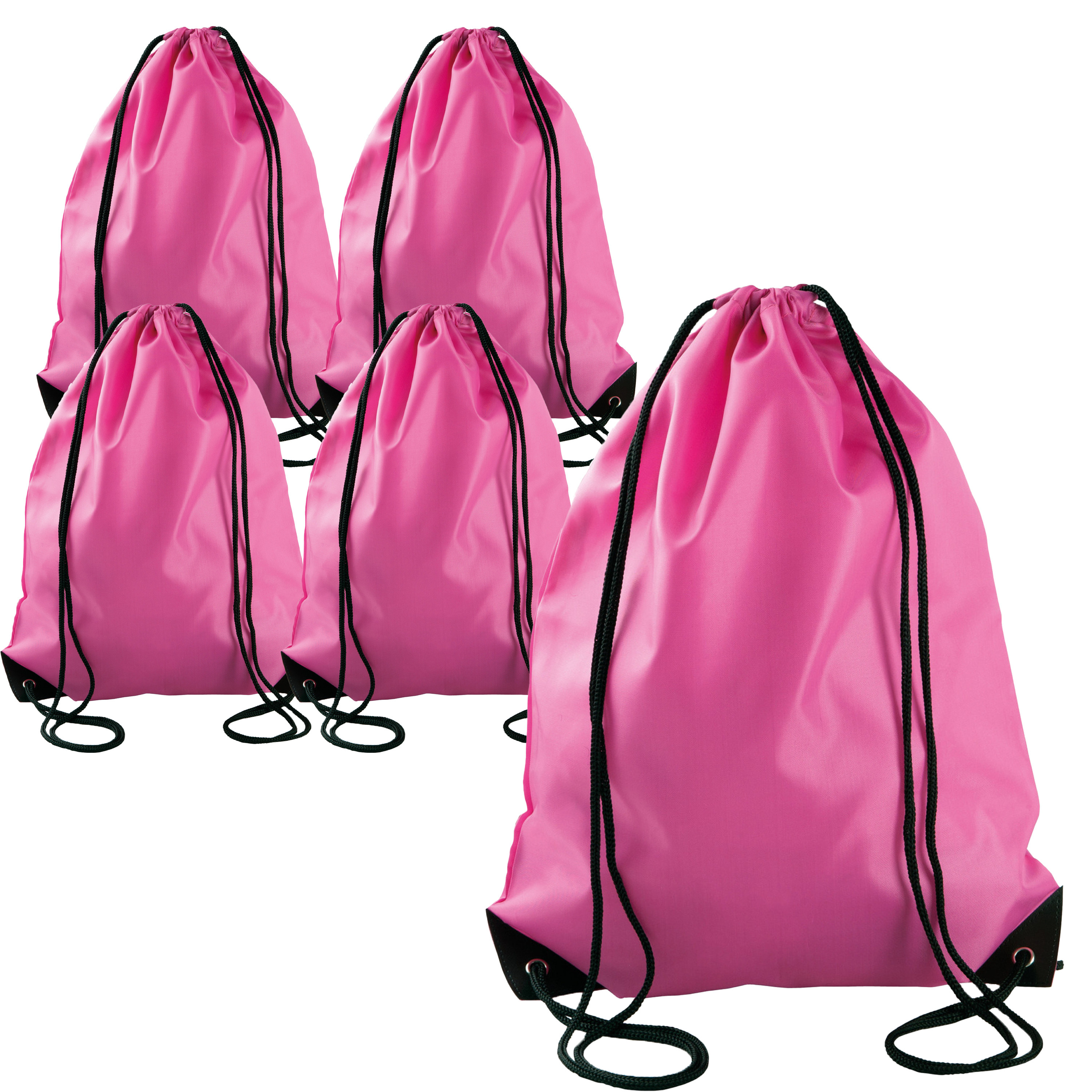 Merkloos Sport gymtas/draagtas rijgkoord - 5x - fuchsia roze - x cm - polyester - verstevigde hoeken -
