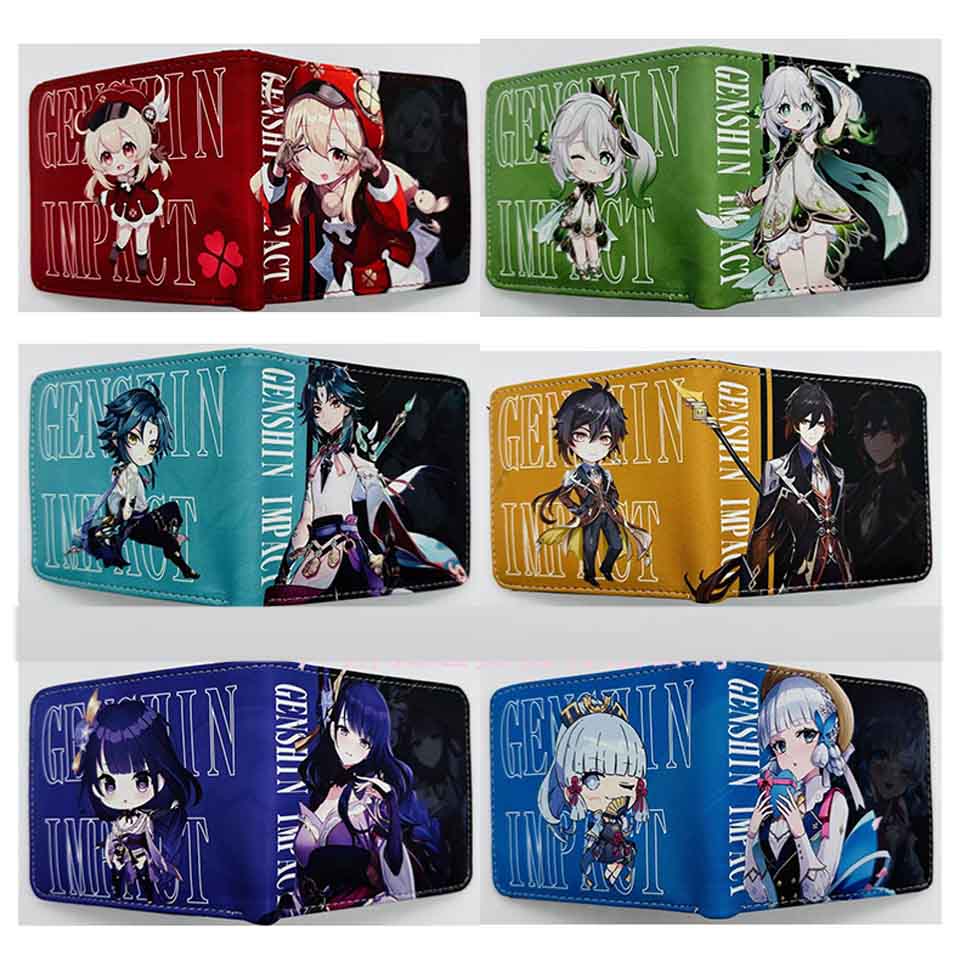 Venu Sceneri Anime opvouwbare portemonnee Keqing Hutao Xiao Raiden Shogun Walnut Thunderbolt General Mandril Zhongli portemonnee