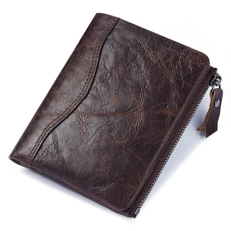 Humerpaul Heren Portemonnee RFID Bescherming Anti-Diefstal Scan Mannelijke Leren Biflod Korte Portemonnee Rits Muntvak Pouch Casual Geldzak BP-BP812 koffie