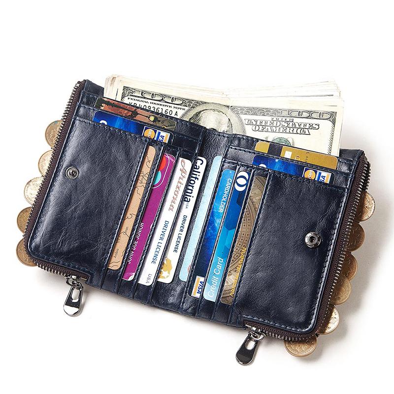 Humerpaul Echt leer RFID-blokkerende dubbele rits herenportemonnee Bifold slanke horizontale portemonnee BP-BP852-blauw blauw