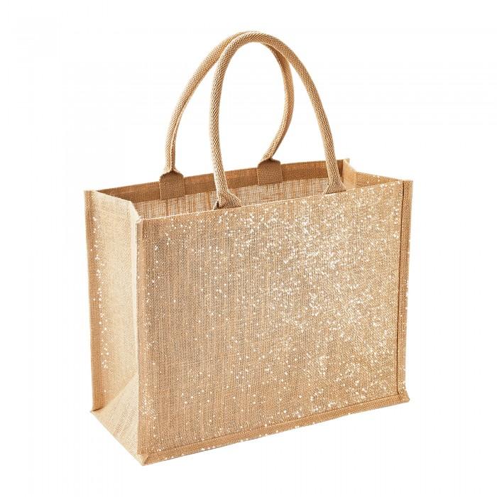 Westford Mill metallic glanzende jute shopper/draagtas (Pak van 2) One Size