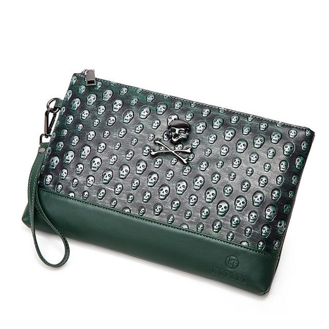 RUWB BAGS Merkontwerp Heren Handtas Schedel Gegraveerd Polsbandje Luxe Punk Stijl Clutch Tassen Voor Vrouwen 2024 Zomer Halloween Gothic Skeleton Okseltas zwart