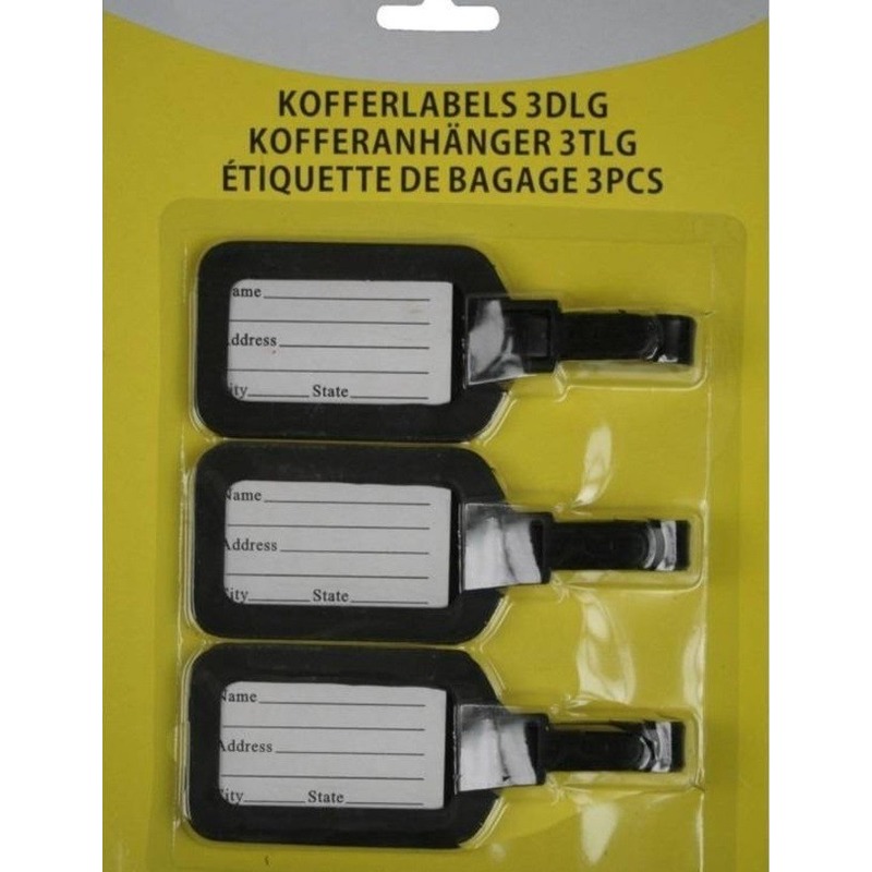 Merkloos Kofferlabel / bagagelabel set 3 stuks zwart -