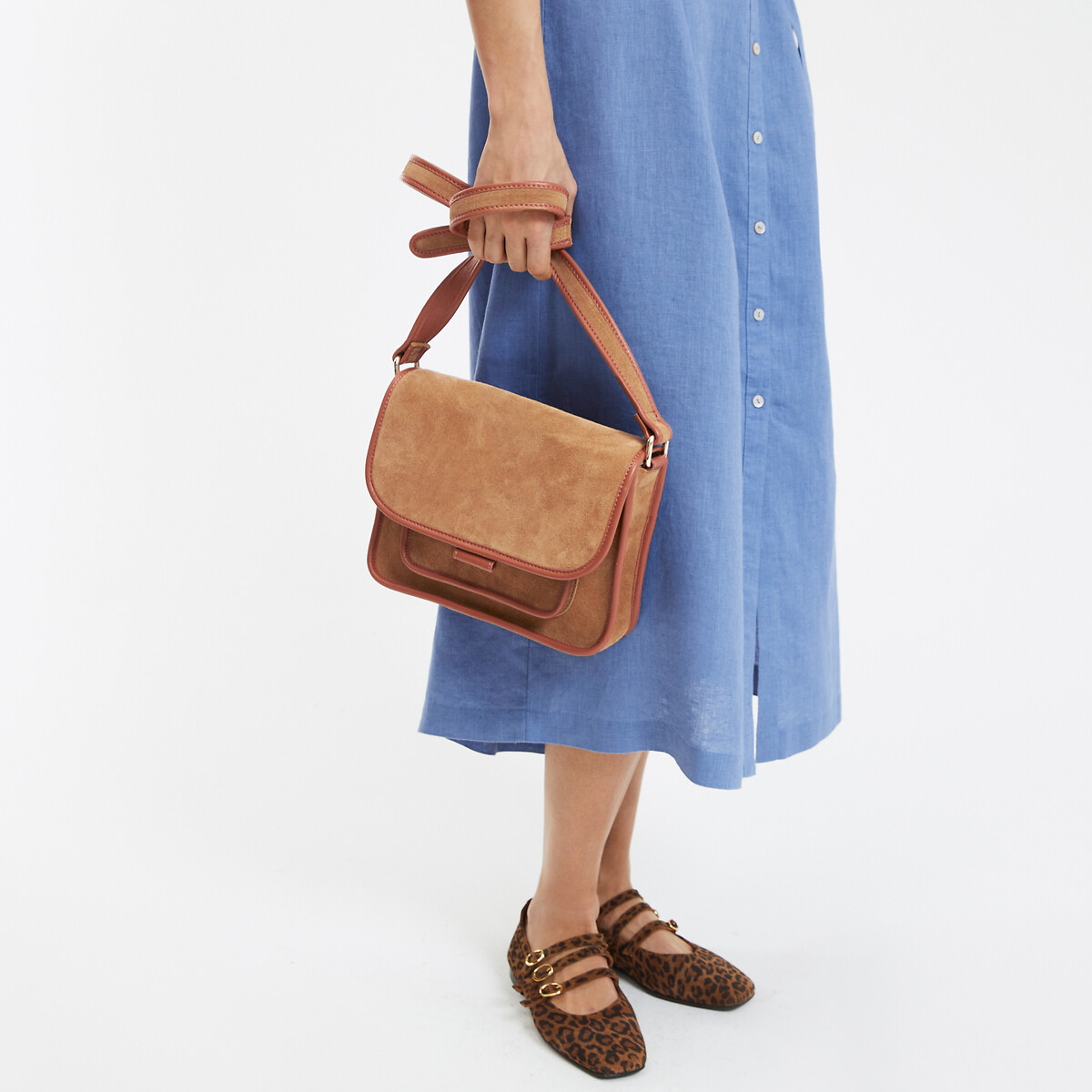 LA REDOUTE COLLECTIONS Leren schoudertas in 2 stoffen Signature SYLVETTE