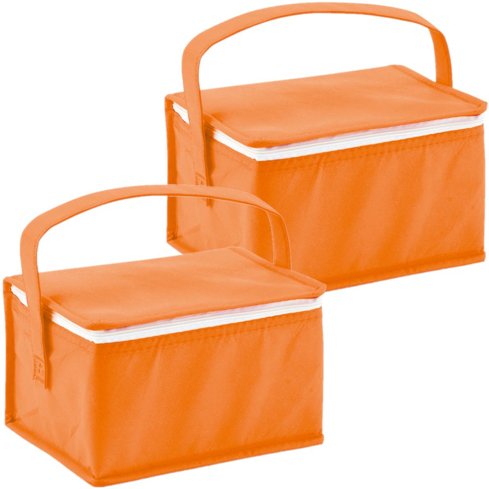 Merkloos Set van 2x stuks kleine koeltassen voor lunch oranje 20 x 14 x 13 cm 3.5 liter -