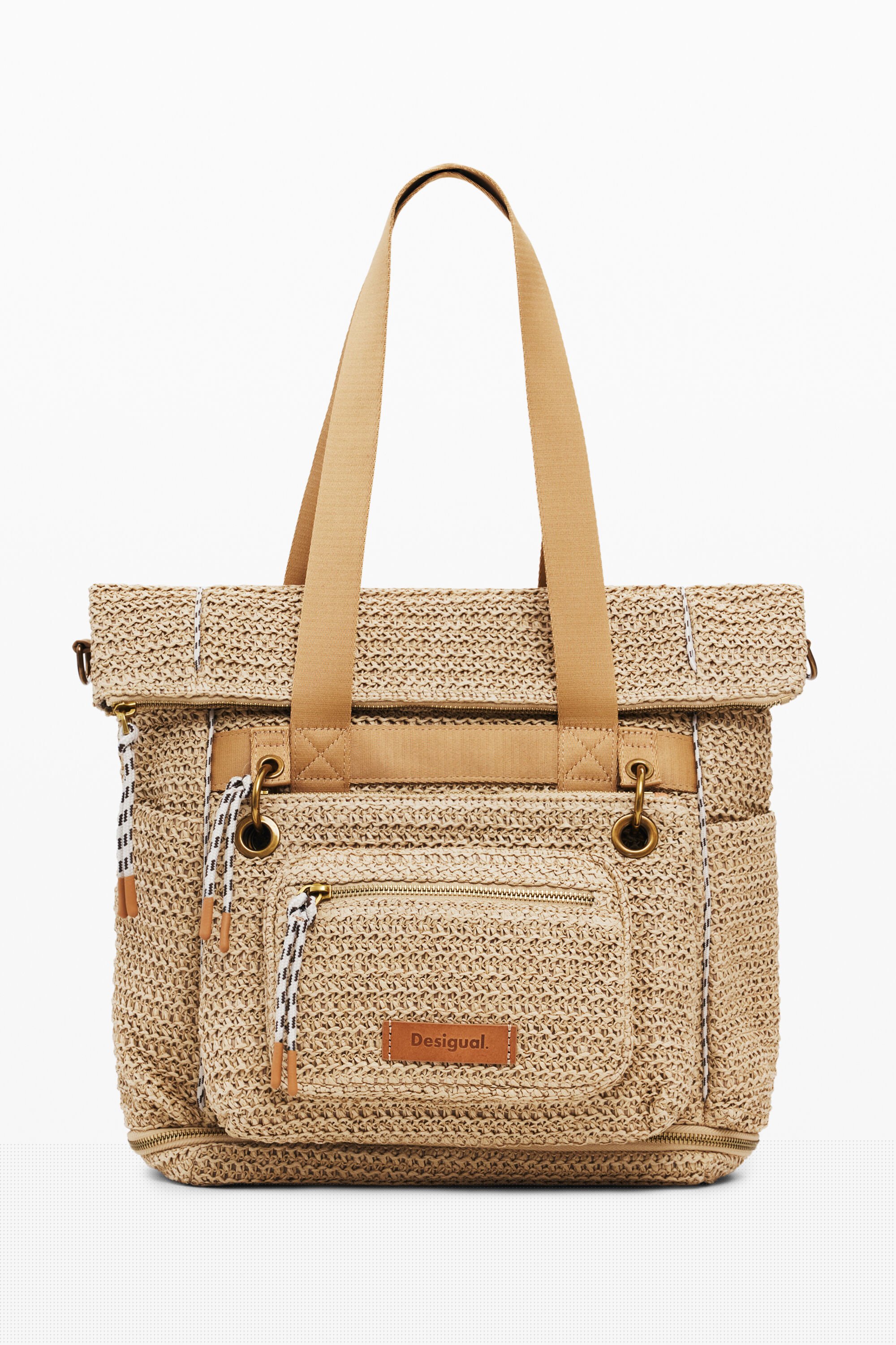 Desigual Grote Voyager rugzak van raffia - WHITE