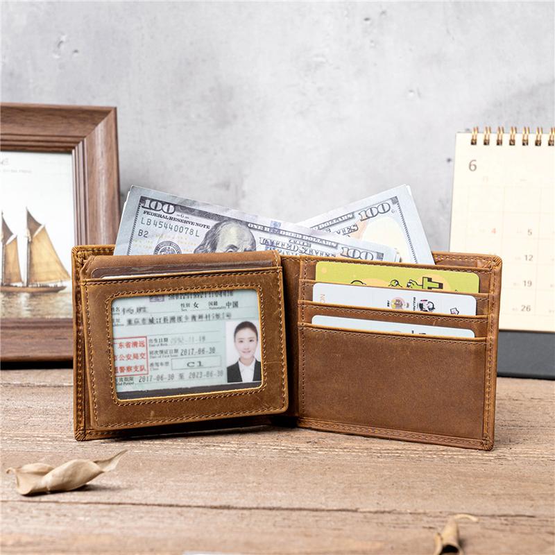 Niubest Retro-stijl Crazy Horse lederen creditcard portemonnee voor heren, rijbewijs, ID-kaarttas, slim-fit portemonnees koffie
