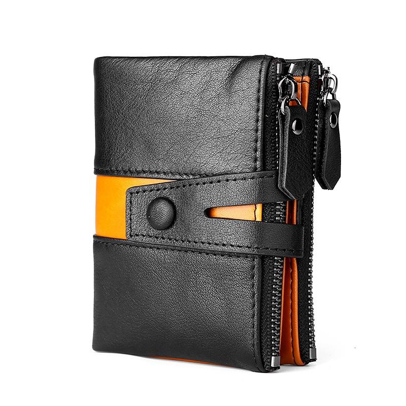 Niubest Luxe herenportemonnee korte eerste laag lederen portemonnee Business Retro portemonnee met dubbele ritssluiting zwart