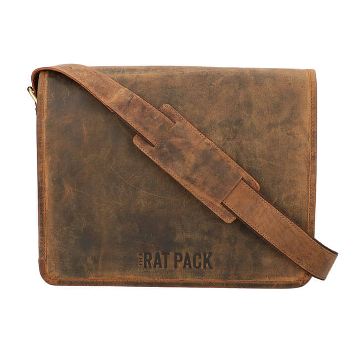 Leather Design The Rat Pack A4 Messenger Schoudertas met Overslag 13'' Butch Bruin