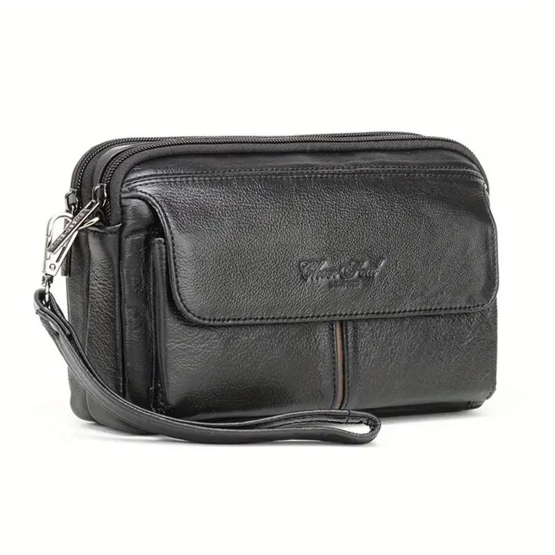 LSZ Echt leren clutch portemonnee voor heren, polsbandje, multifunctionele handtas enveloptas koffie