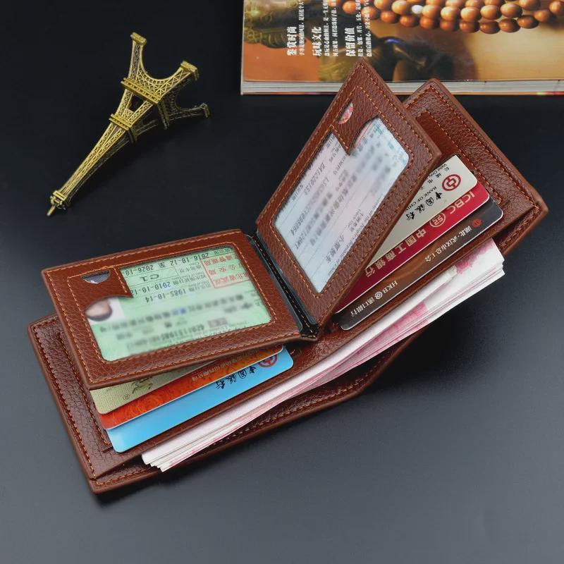 CrossCart Retro Lychee-patroon zachte 3-voudige portemonnee voor heren - Slank, horizontaal ontwerp voor rijbewijs en zakelijk gebruik zwart