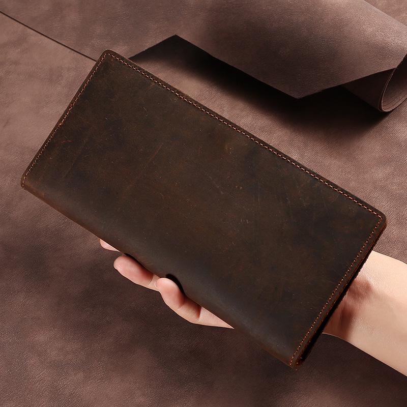 CrossCart Vintage Crazy Horse leren drievoudige portemonnee voor heren - Echt leer, multifunctionele zakelijke clutch
