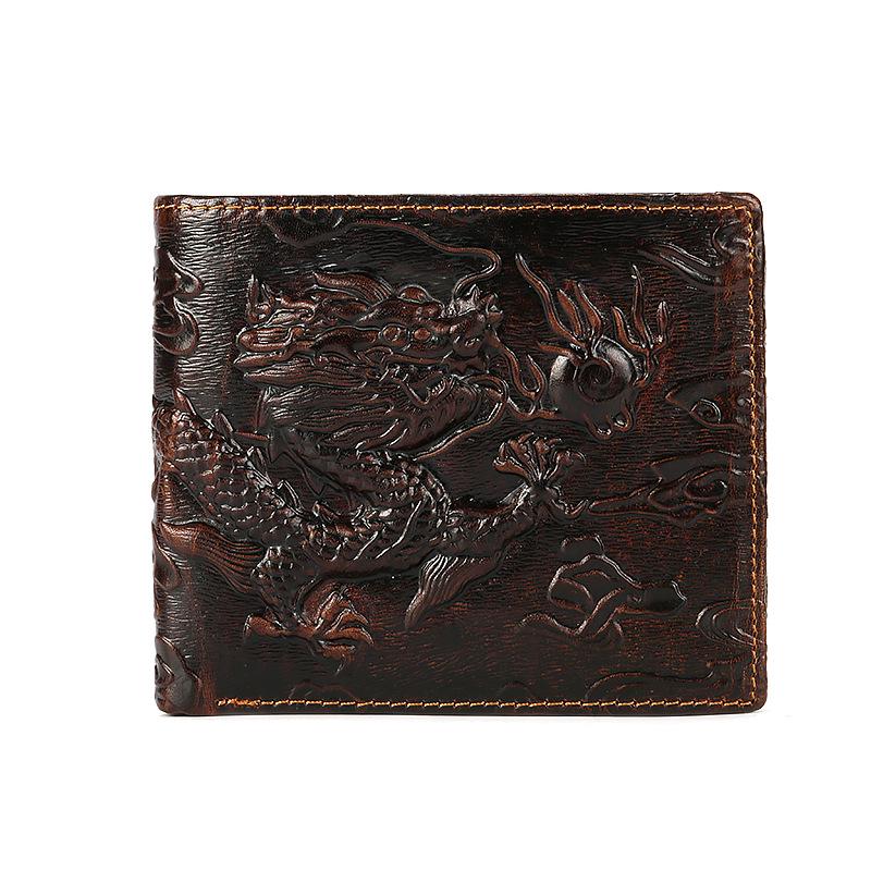 CrossCart Heren portemonnee van leer met drakenpatroon en reliëf