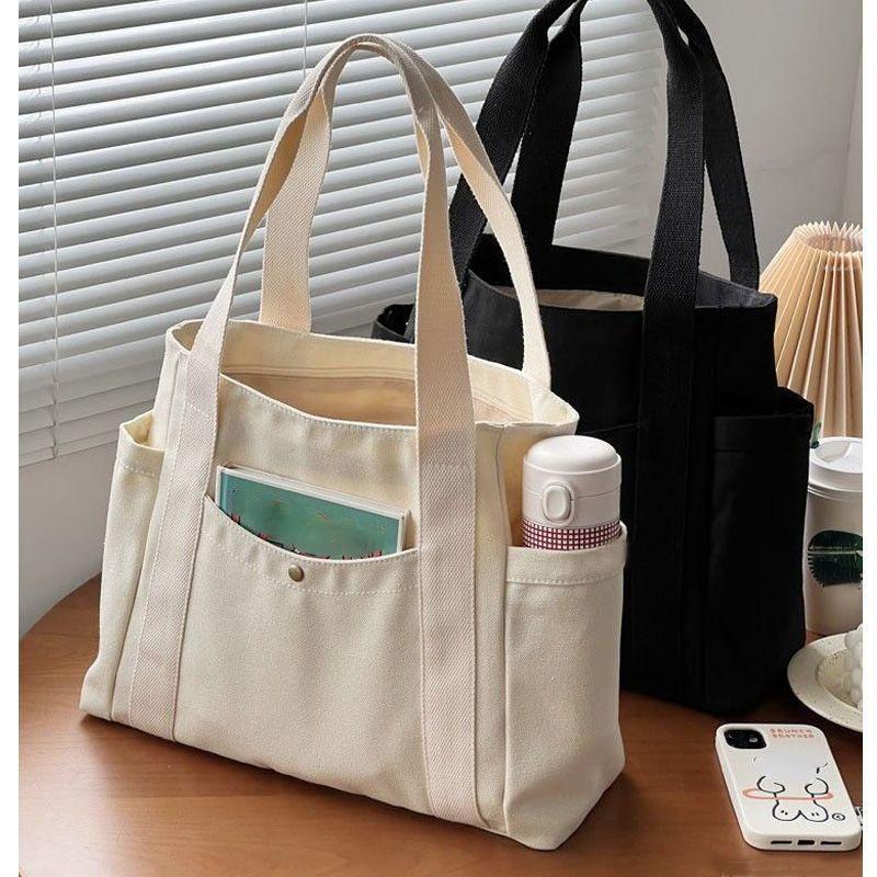 RUWB BAGS Canvas draagtassen met grote capaciteit voor woon-werkverkeer Draagtas College Style Student Outfit Book Schoudertas zwart