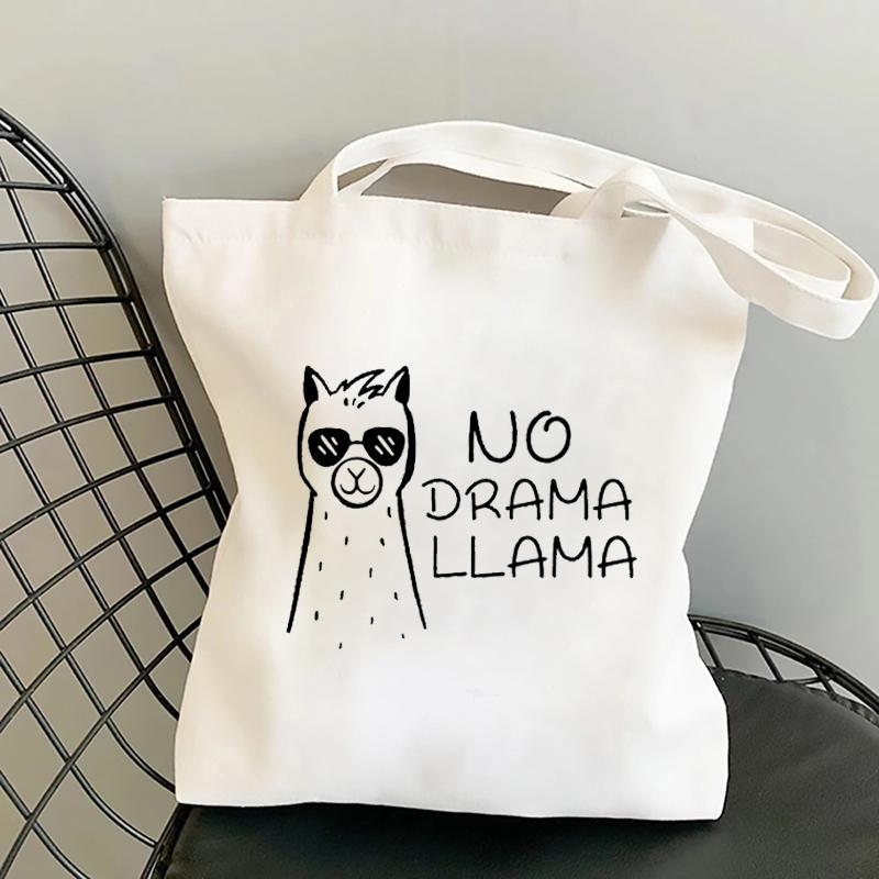 Aidegou19 No Drama Llama Bedrukte Vrouwen Shopper Tas College Tote Bag Harajuku shopper handtas meisje Schouder boodschappentas vrouwelijk Canvas Tas 24*26cm
