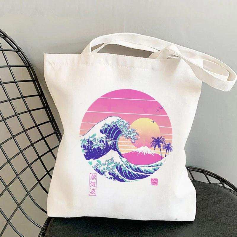 Aidegou15 Shopper The Great Retro Wave Roze Bedrukte Kawaii Tas Harajuku Vrouwen Boodschappentas Canvas Shopper Tas Meisjes Schoudertas Damestas 24*26cm