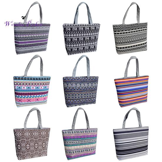 Wonder Pocket Olifant Gestreepte Canvas Boodschappentas Dames Grote Capaciteit Tote Schouder Handtas