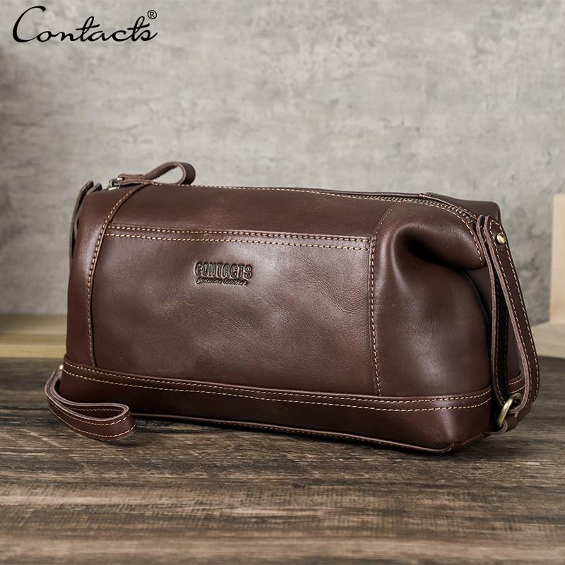 CONTACTS CONTACT'S Echt lederen clutch tassen voor heren Hoge kwaliteit rits Tote handtassen Heren portemonnees Reistassen Telefoonzak koffie