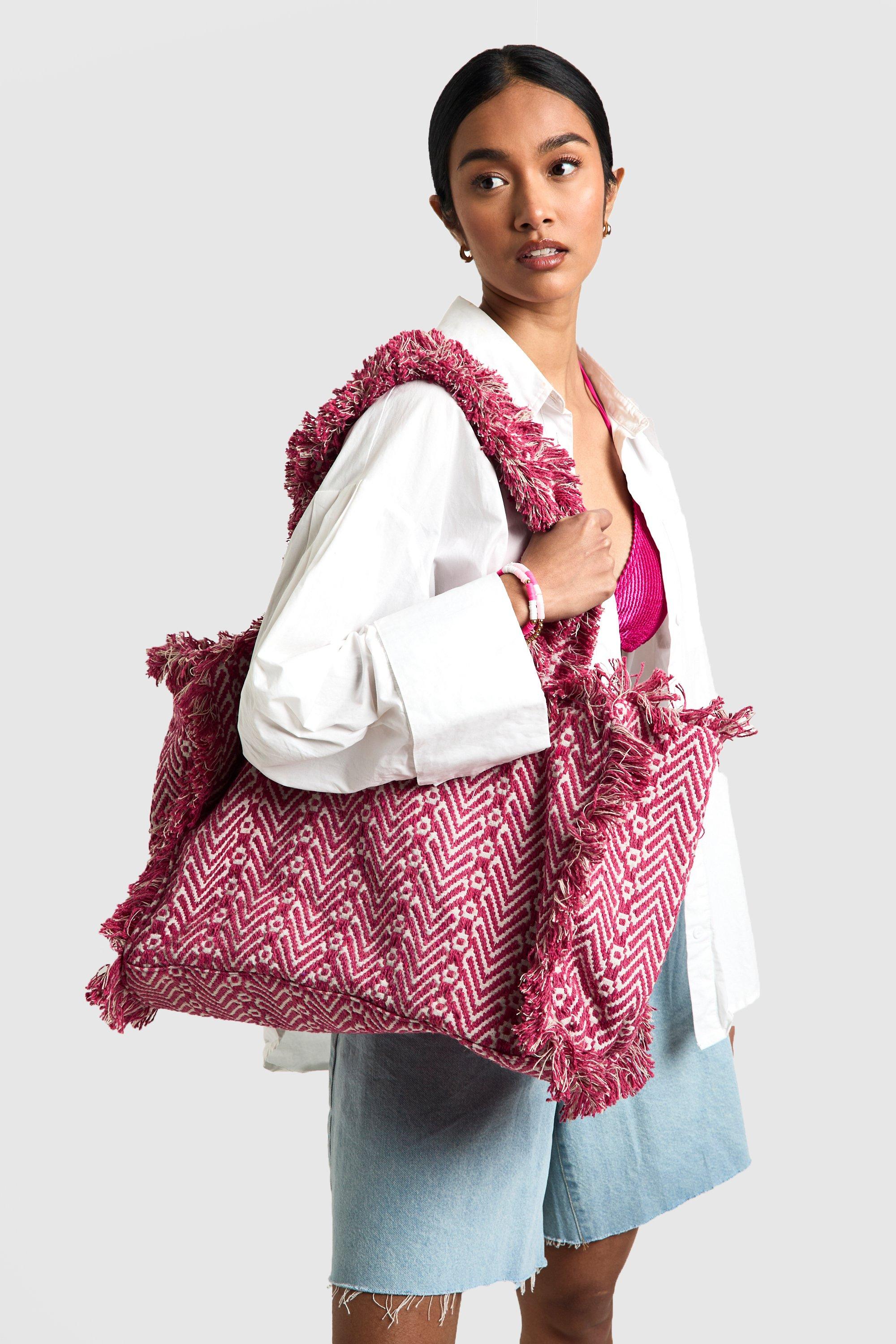 Boohoo Oversized Gerafelde Strandtas, Pink