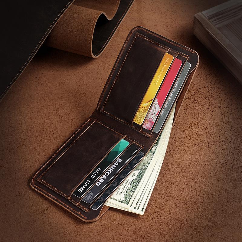 Rose Bag Pure Leather Wallet for Men Bi Fold Ultra-slim Multi-Slot Fashion Card Case Cow Leather Mens Wallets donkere koffiekleur