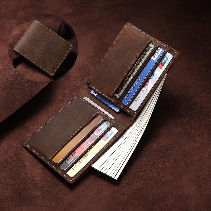 CrossCart Retro Men's Ultra-Thin Genuine Leather Wallet with Coin Purse and Money Clip