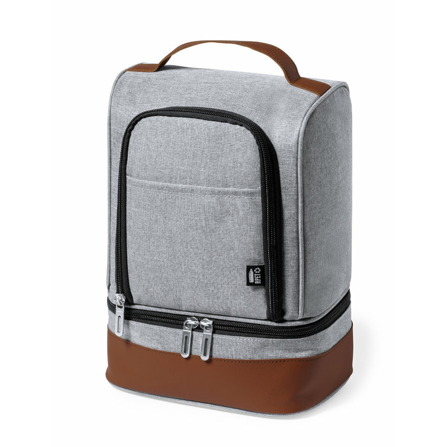 Merkloos Koeltas 2 vakken - voor lunchpakket of drankjes - 7 liter - 20 x 27 x 13 cm - Draagband - Grijs -