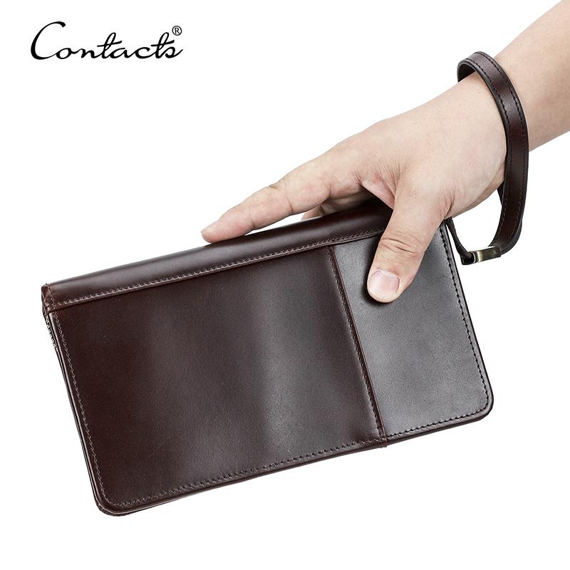 CONTACTS Echt leren heren multifunctionele clutch met paspoorthouder instapkaarthouder pensleuf kaarthouder reis RFID portemonnee koffie