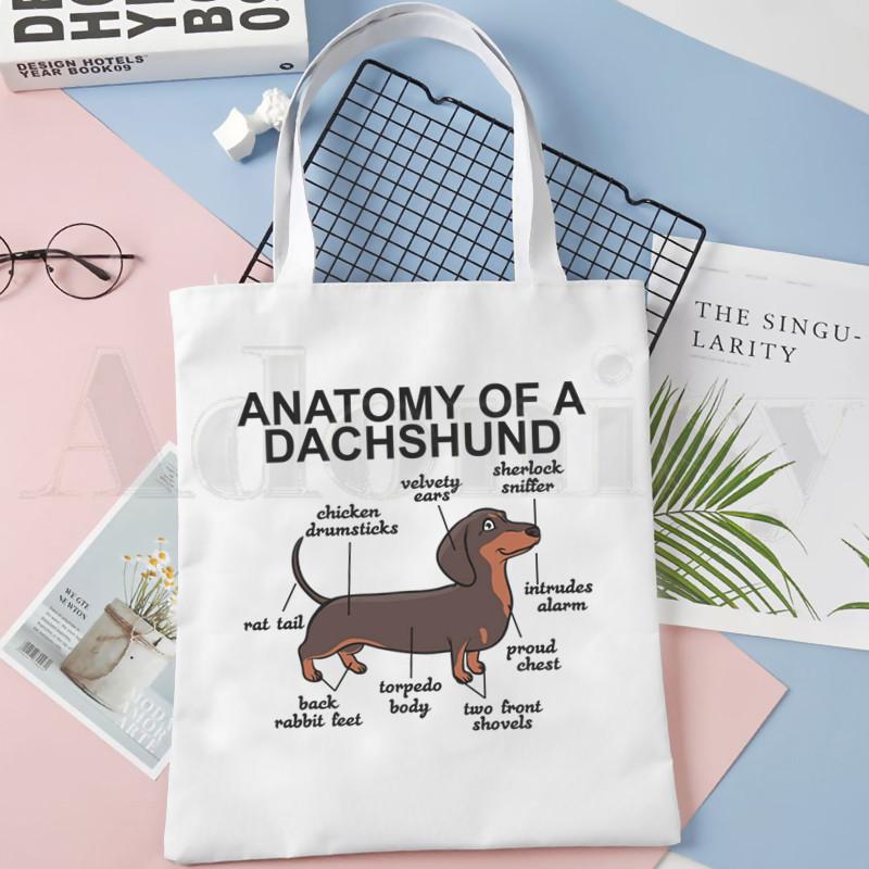 Aidegou17 Anatomie Het leven is beter met een teckel Grappige handtassen Schoudertassen Casual winkelen Meisjeshandtas Vrouwen Elegante canvas tas 24*26cm