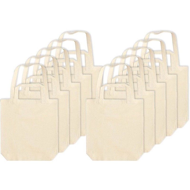 Merkloos 10x Beige canvas tassen met dubbel hengsel x cm -