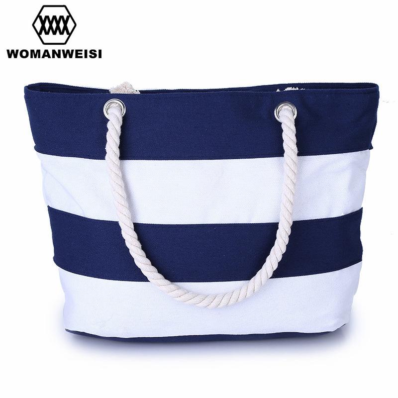 WOMANWEISI Gestreepte stiksels canvas boodschappentas dames schoudertassen grote capaciteit wit/zwart