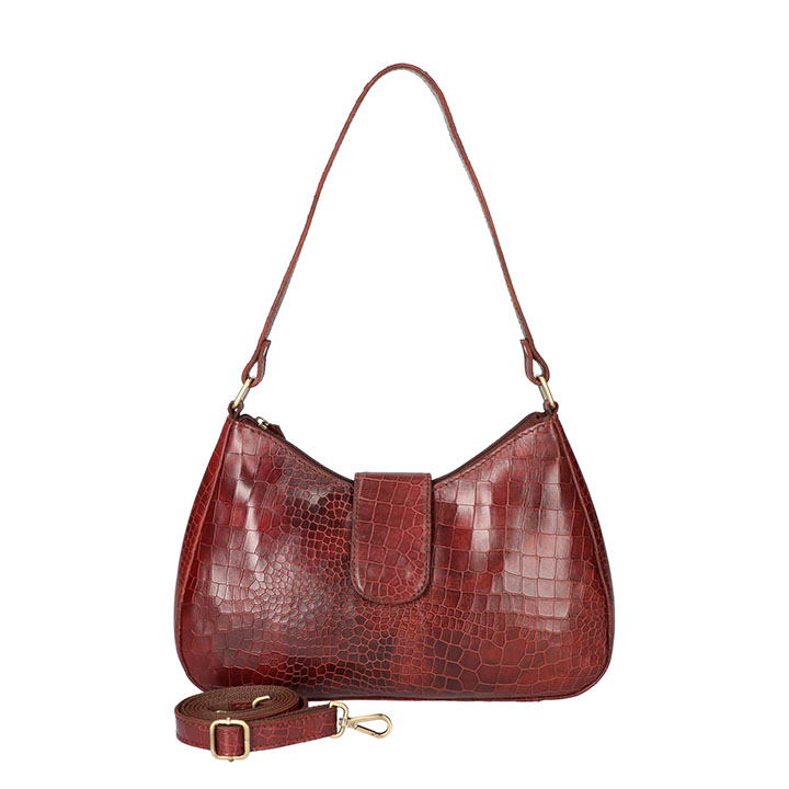 Leather Design Handtas Croco Donker Bruin