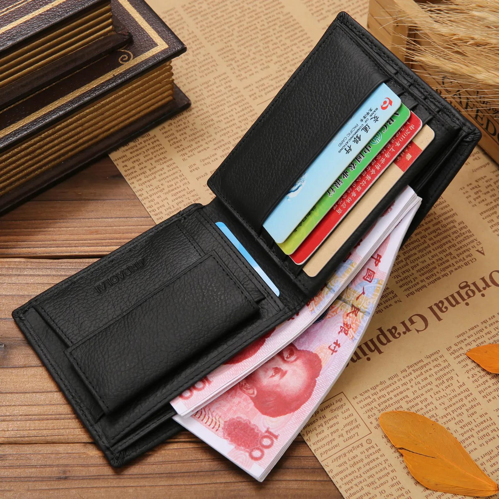 Dream shoe edge 100% Echt Lederen Heren Portemonnees Premium Product Echt Koeienhuid Portemonnees voor Mannen Kort Zwart Walet Portefeuille Homme bruin
