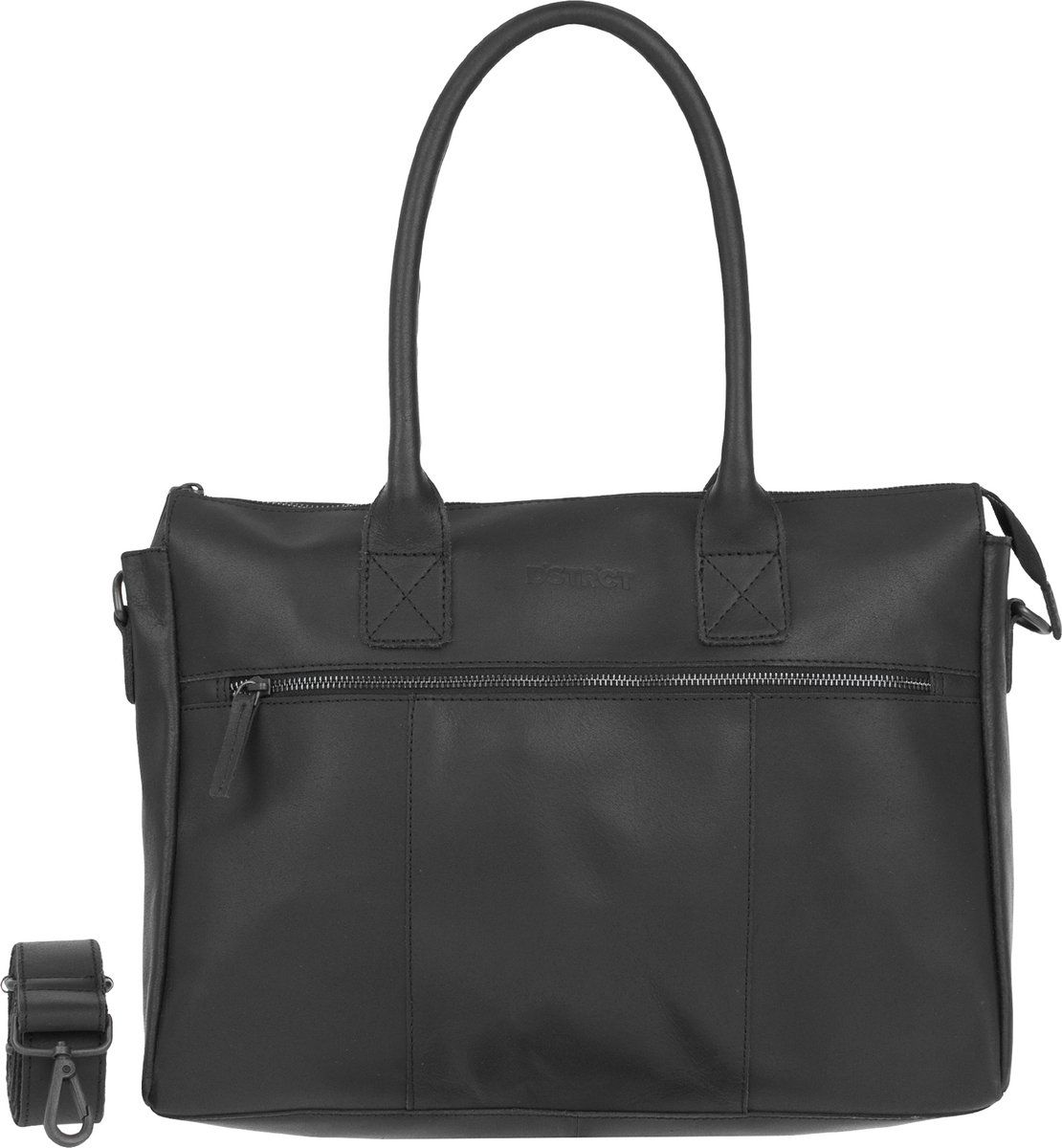 DSTRCT Limited Leren Schoudertas Laptoptas 15,6 inch Laptopvak Uitgebreid Zwart