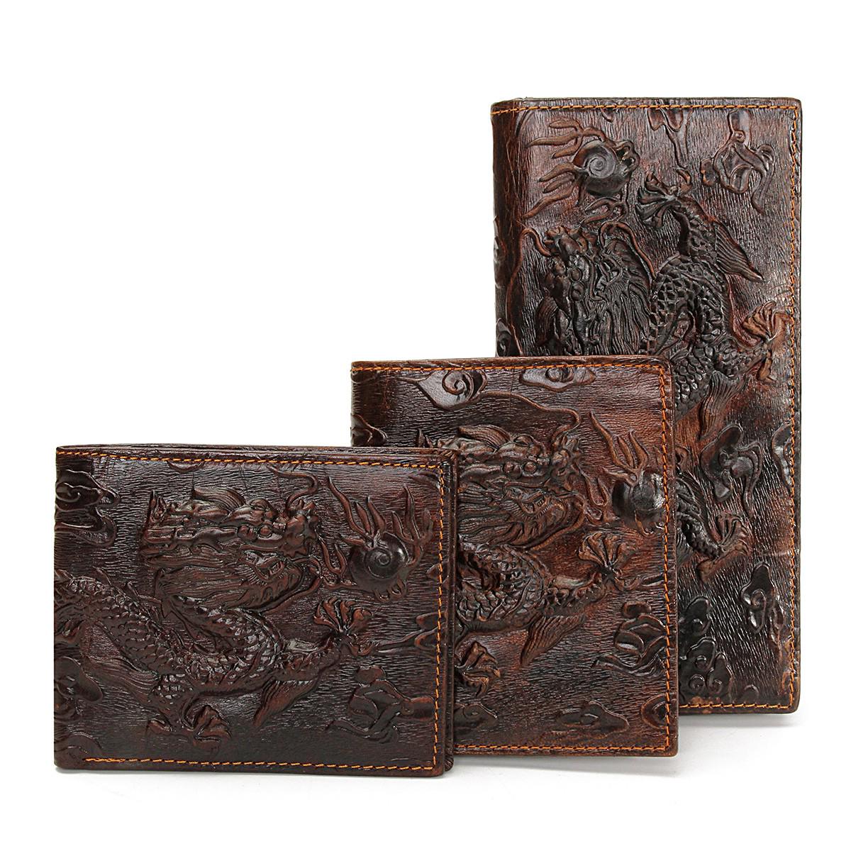 PassionAug Heren Bruin Draak Lange Korte Verticale Portemonnee Munt Geld Kaarthouder Clutch