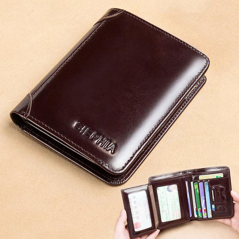 Leather Fashion Bags Klassieke Stijl Portemonnee Echt Leer RFID Portemonnees voor Mannen Dunne Korte Multifunctionele Drievoudige Kaarthouder Mannelijke Portemonnee Geldclip koffie