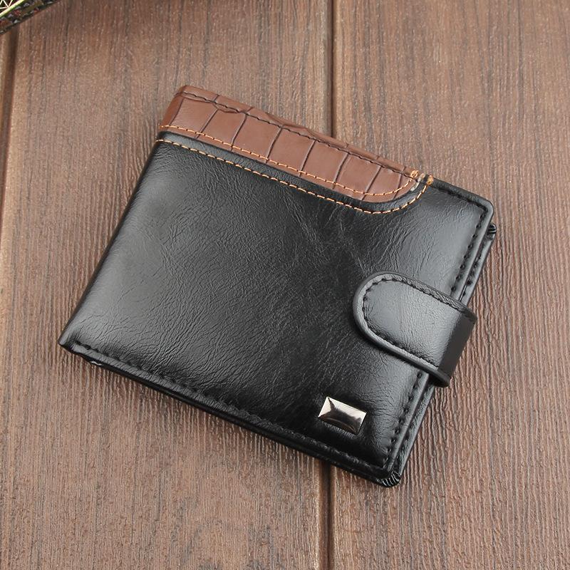 Enjoytime H Mannen Portefeuilles Patchwork Lederen Korte Mannelijke Portemonnee Met Broekzak Kaarthouder Merk Trifold Portemonnee Mannen Clutch Geldzak One Size zwart