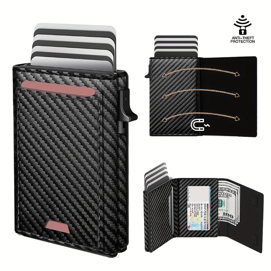 OuBang Leather Card Wallet Men's Business Wallet Multi-card slot magnetic enclosure RFID Blocking Travel Wallet Card holder card pack Carbon Fiber Black
