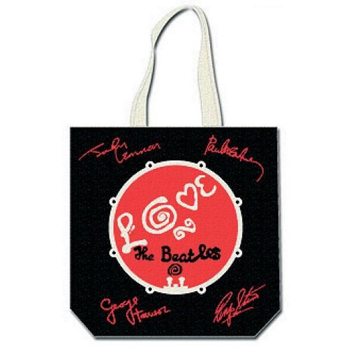 The Beatles Love Drum Back Print katoenen draagtas One Size zwart/wit