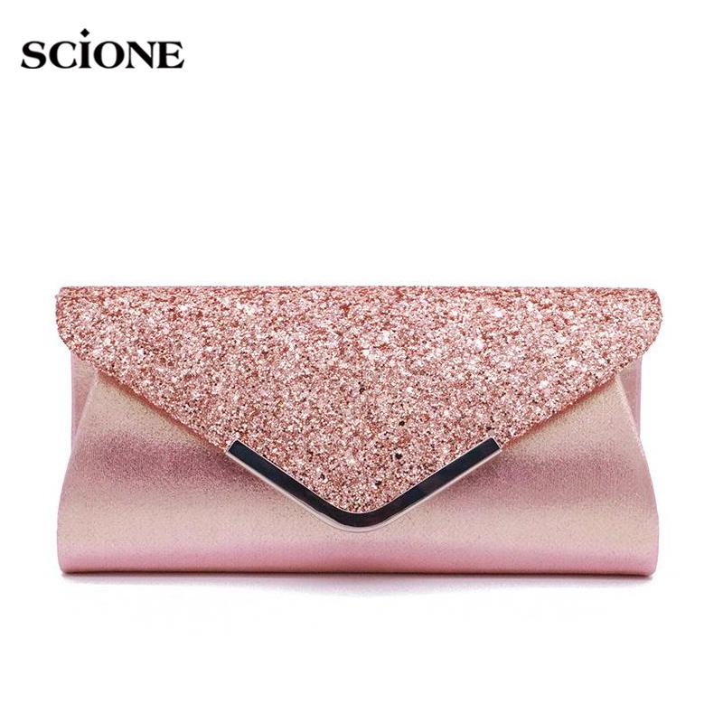 SCIONE Fashion Dinner Bag Pu Sequin Handtassen Hand Catching Bag Clutch Bag Cosmetische tas Bankettas donkerroze kleur