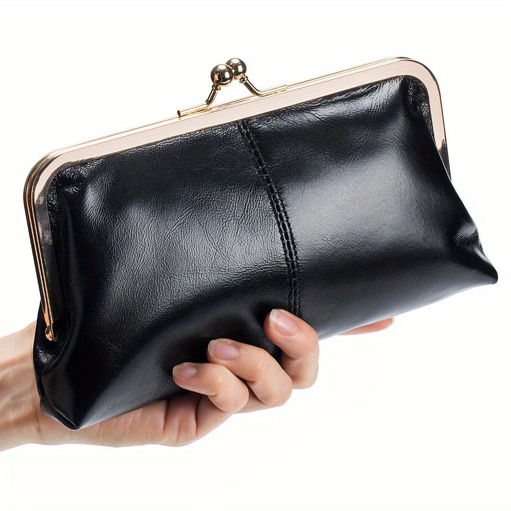 Your favorite bag Klassieke effen kleur Kiss-Lock Clutch portemonnee, elegante clutch portemonnee voor dagelijks gebruik door vrouwen zwart