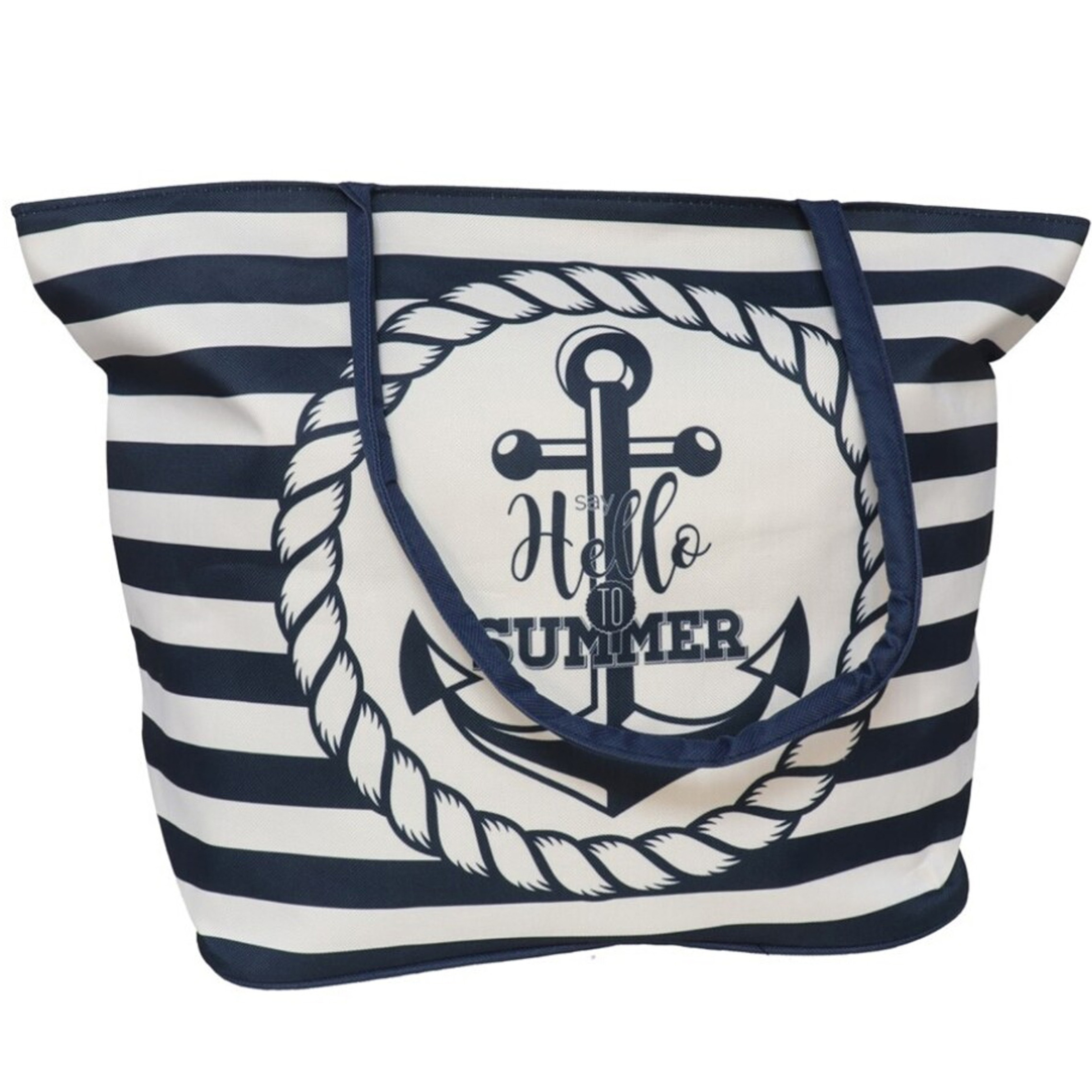 Gerimport strandtas - Hello Summer - Maritiem - blauw - 19 x 51 x 35 cm -