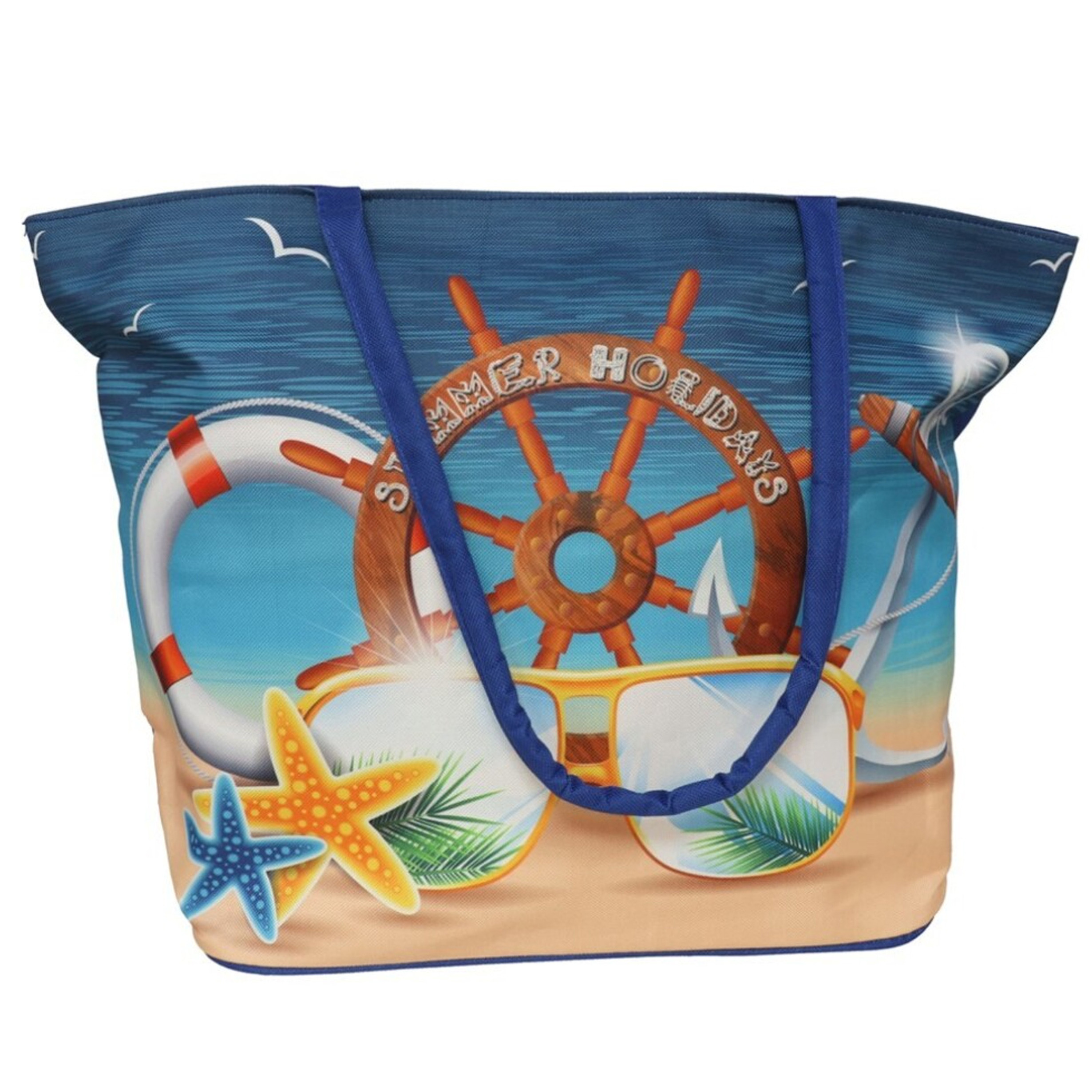 Gerimport strandtas - summer holidays - Maritiem - blauw - 19 x 51 x 35 cm -