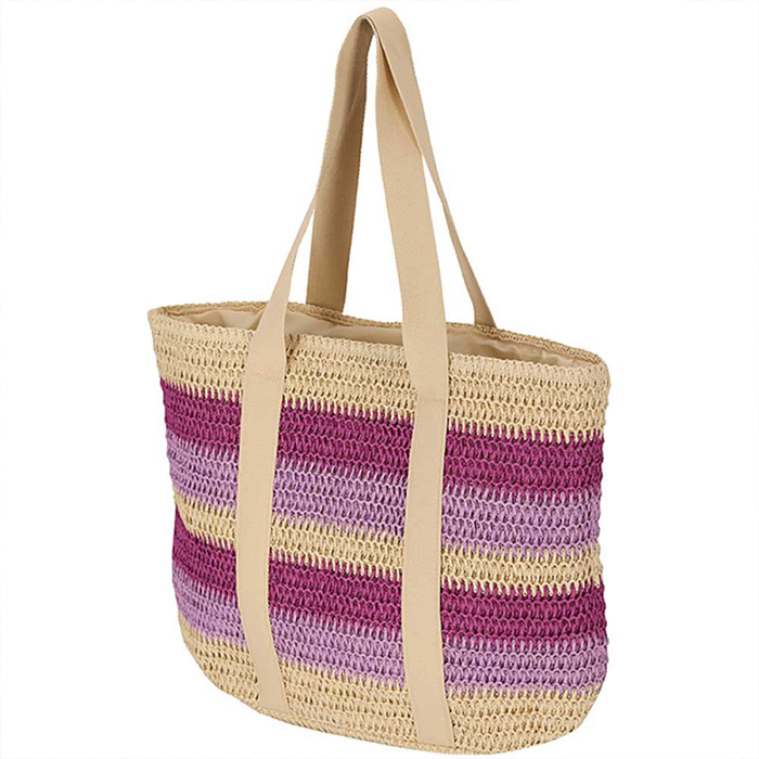 Sarlini Strandtas gestreept naturel/mauve