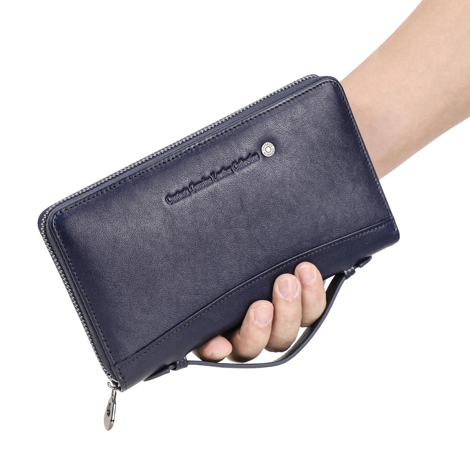 CONTACTS CONTACTEN Echt leren heren clutch portemonnee mannelijke kaarthouder heren portemonnee lange portemonnees paspoorthoes zwart