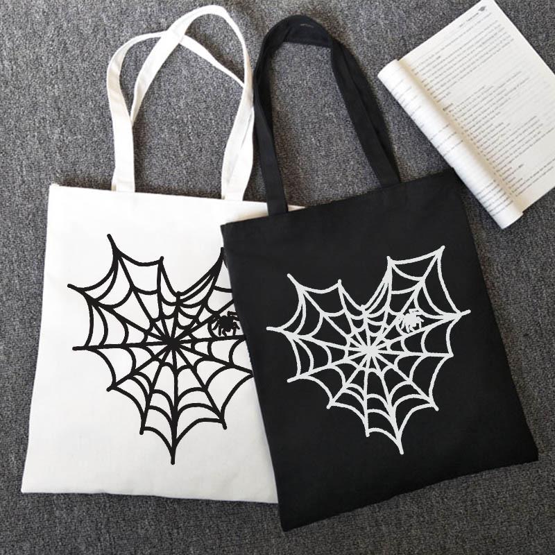 Aidegou17 Spider gothic shopper tas print kawaii casual vrouwelijke canvas tas met grote capaciteit Harajuku casual anime y2k vrouwelijke schoudertassen 31*36cm