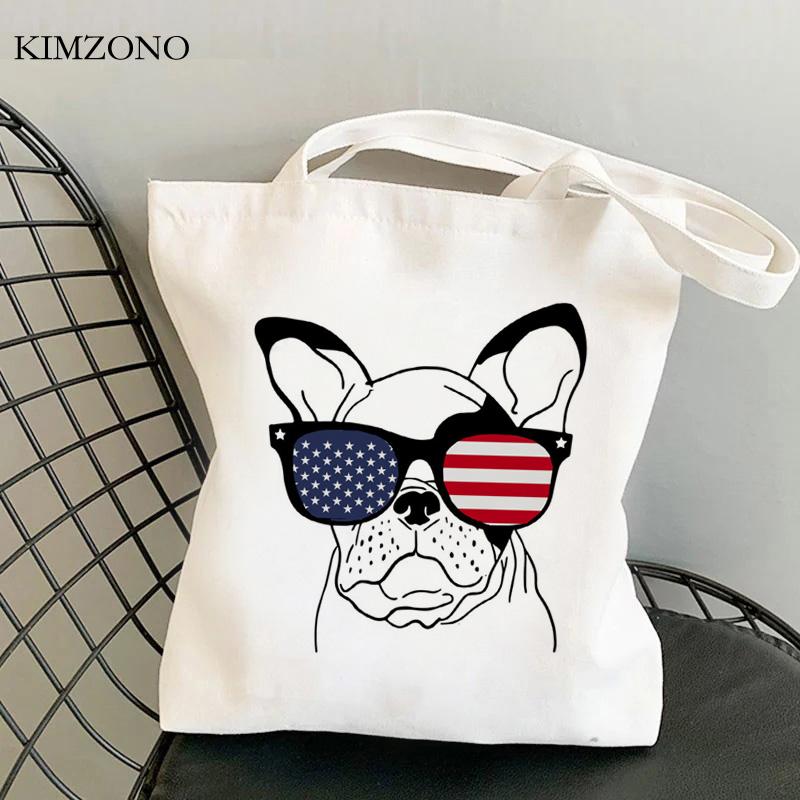 Aidegou19 Franse Bulldog boodschappentas katoenen bolsa winkelen bolsas de tela tas sac cabas bolsas reutilizables netto grijpen 24*26cm