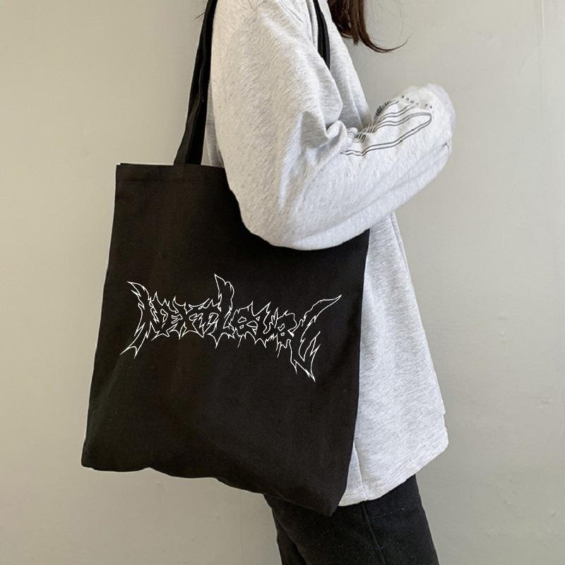 Aidegou20 Hip Hop Brief Print Punk Canvas Tassen Gothic Vintage Harajuku Shopper Grote Capaciteit Y2k Casual Dames Schoudertas Handtas 24*26cm