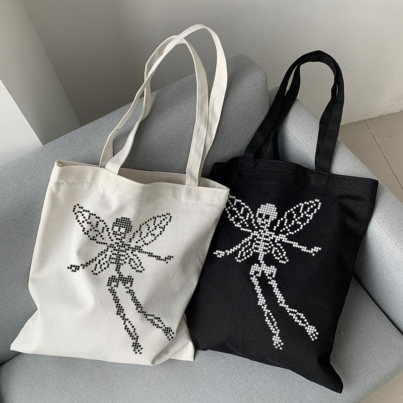 Aidegou20 Punk Vintage ins vrouwen schoudertas Harajuku vlinder schedel print canvas tas gothic casual Hiphop grote capaciteit shopper tassen 34*42cm