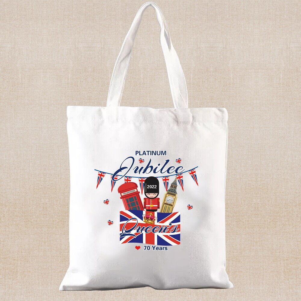 Iaidegou-4 Platinum Jubilee 2022 Canvas boodschappentas Koningin Elizabeth II Shopper tassen Handtas 24*26cm